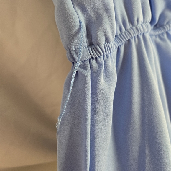 Gianni B. Blue Faux Wrap Mini Dress Medium | 3/4 Sleeves | Embroidered - Picture 3 of 9